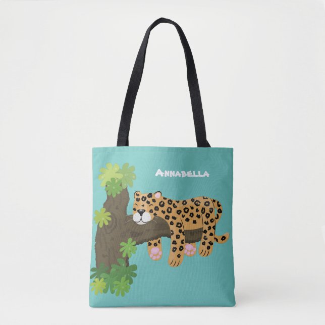Cute leopard sover i tecknaden träd tygkasse (Framsida)