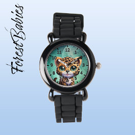 Cute Leopard Whimsical Enchanted Forest Måne Kids Armbandsur
