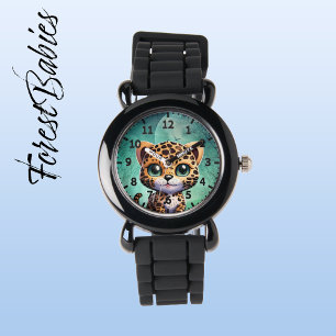 Cute Leopard Whimsical Enchanted Forest Måne Kids Armbandsur