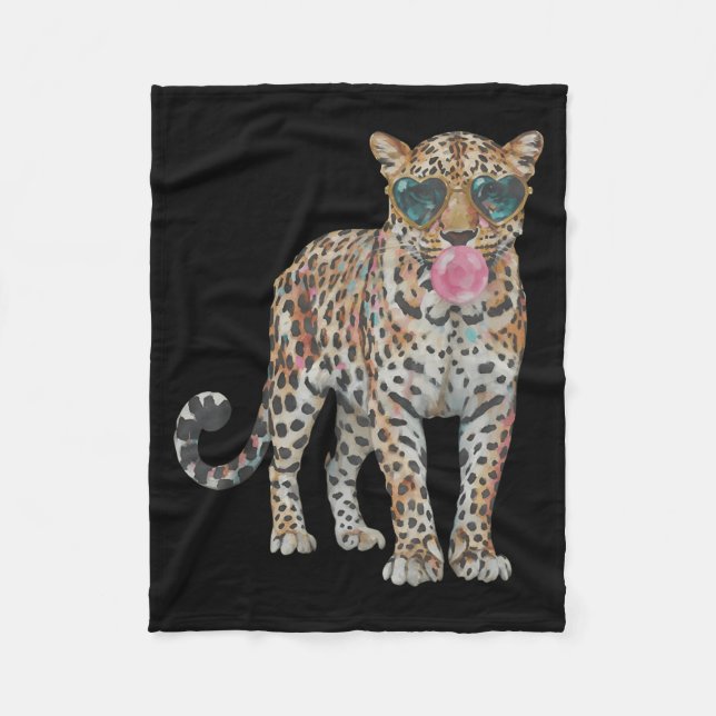 Cute Leopard with Sunglasses Bubble Gum Funny Fleecefilt (Framsidan)