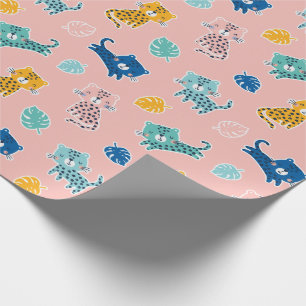 Cute Leopards med djungel blad på Rosa Presentpapper