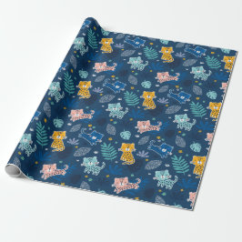 Cute Leopards med djungeln blad blue Presentpapper