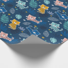 Cute Leopards med djungeln blad blue Presentpapper