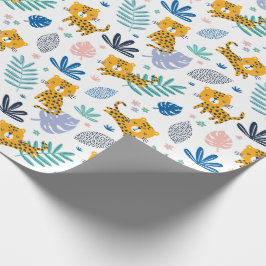 Cute Leopards med djungelvit blad Presentpapper