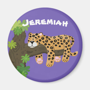 Cute leopards sovande tecknad illustration magnet