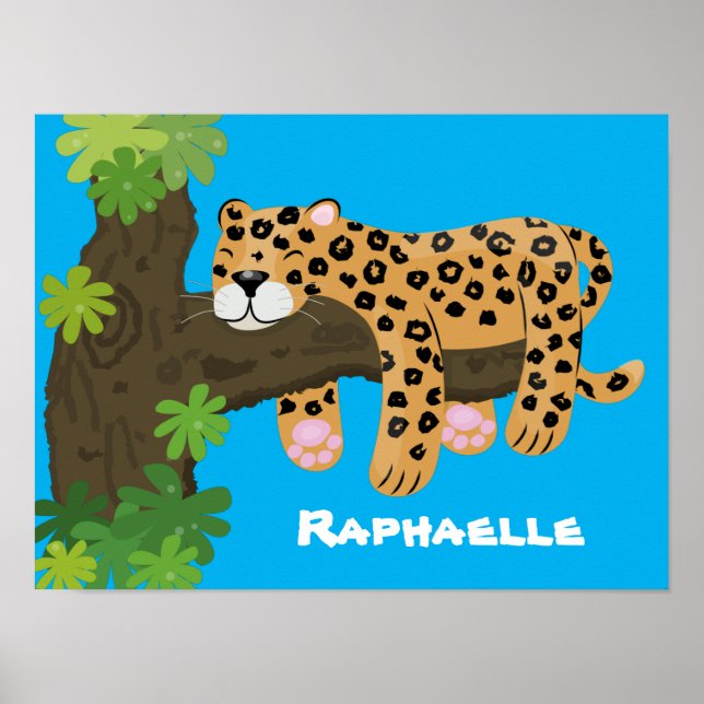 Cute leopards sovande tecknad illustration poster (Framsidan)