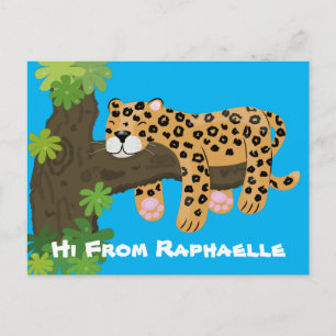 Cute leopards sovande tecknad illustration vykort