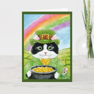 Cute Leprechaun Cat, ,Mouse, St Paddy's Day Helgkort