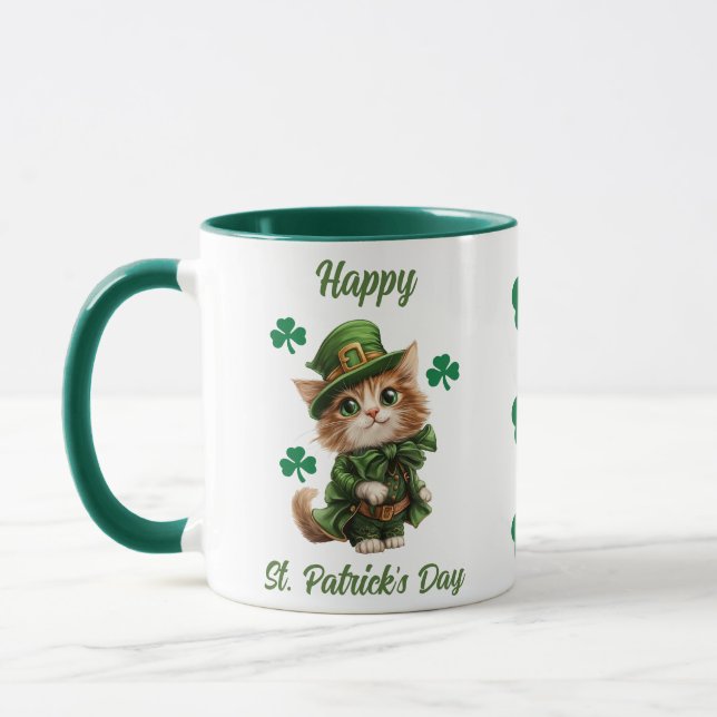 Cute Leprechaun Cat Mugg - Lycklig St. Patrick's D (Vänster)