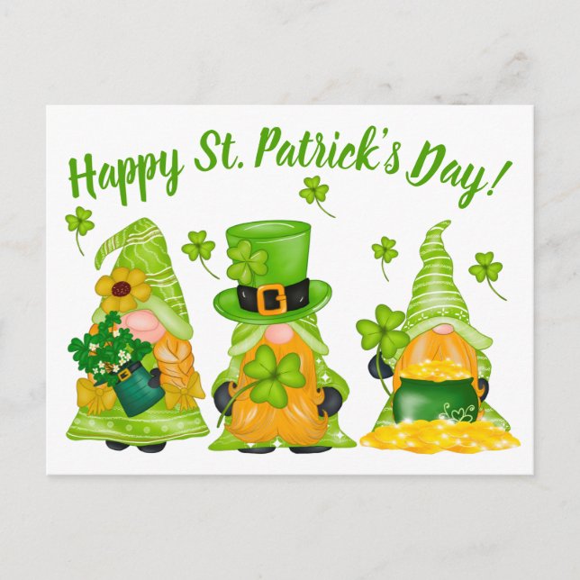 Cute Leprechaun Gnome Lycklig St. Patrick's Day Vykort (Framsida)