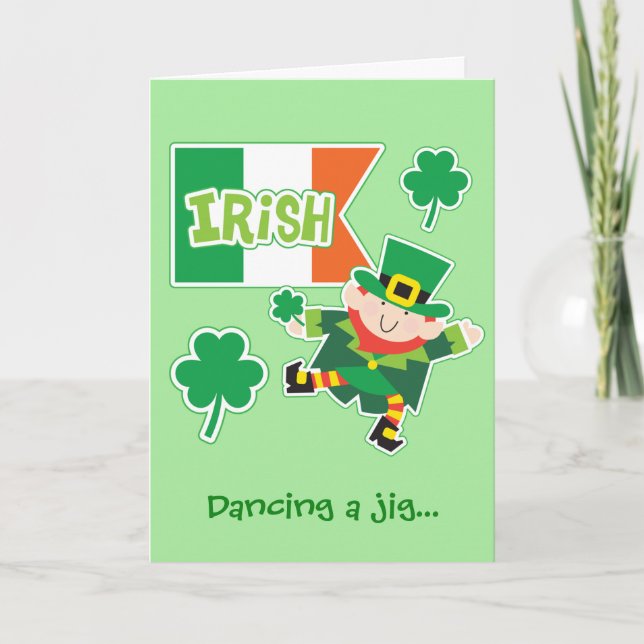 Cute Leprechaun Jig St patrick's day Kort (Framsida)