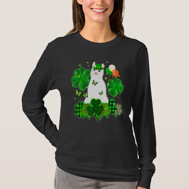Cute Leprechaun Llama Leopard Play Shamrocks Patr T Shirt (Framsida)