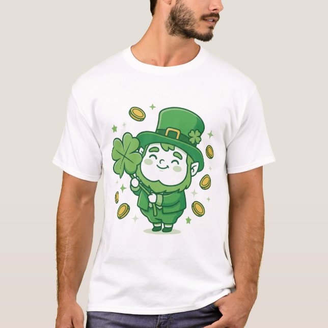 Cute Leprechaun Lucky Clover Shirt T (Framsida)