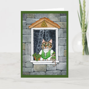 Cute Leprechaun Mouse, Cat, St Paddy's Day, Vår Helgkort