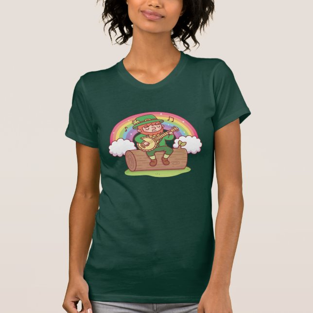 Cute Leprechaun som spelar Banjo T-Shirt (Framsida)
