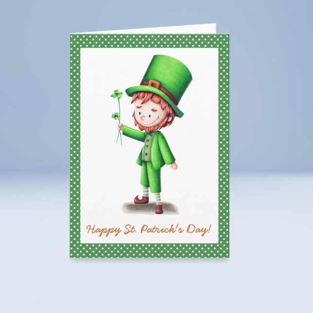 Cute Leprechaun St. Patrick-Day-hälsningskort Kort (Skapare uppladdad)