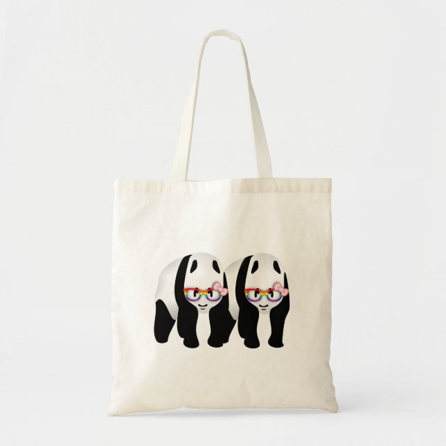 Cute Lesbisk Pandas Rainbow Wearing Glasses Tygkasse (Framsidan)