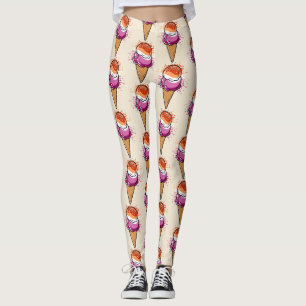 Cute Lesbisk Sapphic LGBT Pride Flagga Ice Cream Leggings