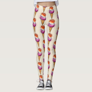 Cute Lesbisk Sapphic LGBT Pride Flagga Ice Cream Leggings
