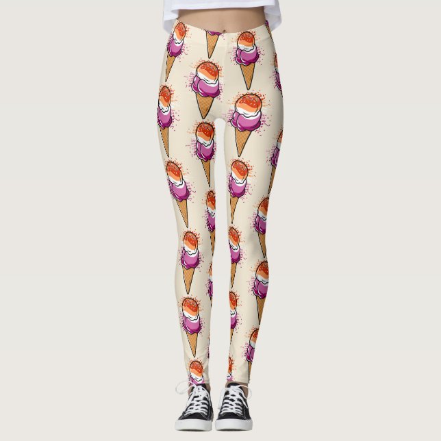 Cute Lesbisk Sapphic LGBT Pride Flagga Ice Cream Leggings (Framsida)
