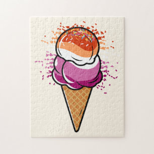 Cute Lesbisk Sapphic LGBT Pride Flagga Ice Cream Pussel
