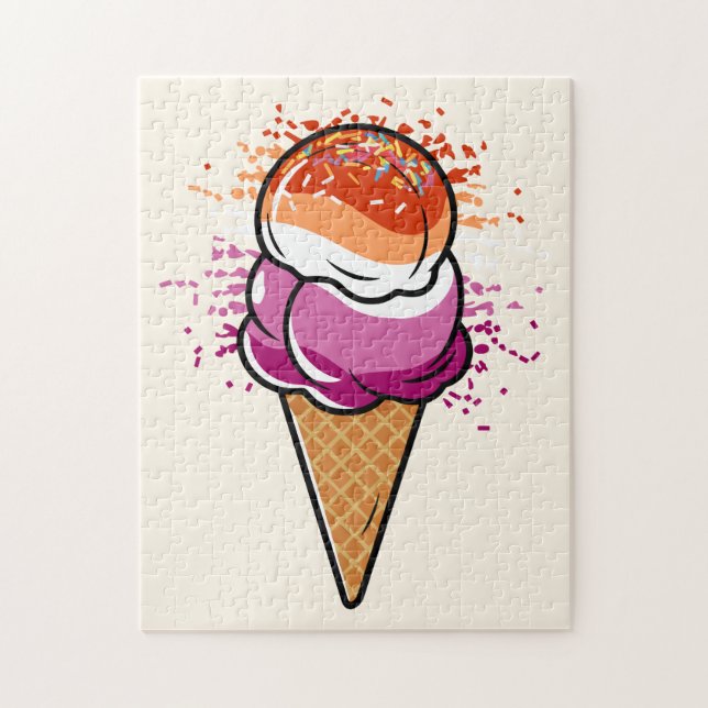 Cute Lesbisk Sapphic LGBT Pride Flagga Ice Cream Pussel (Vertikal)