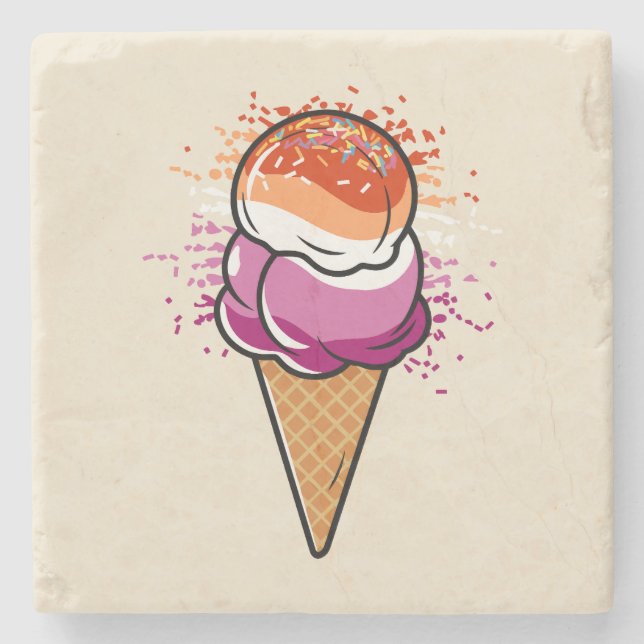 Cute Lesbisk Sapphic LGBT Pride Flagga Ice Cream Stenunderlägg (Framsidan)