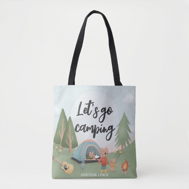 Cute Lets Go Camping Woodland Bear Tygkasse (Framsida)