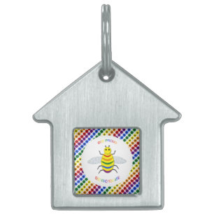 Cute LGBT Proud Rainbow Bee and Flowers ID-bricka Husdjur