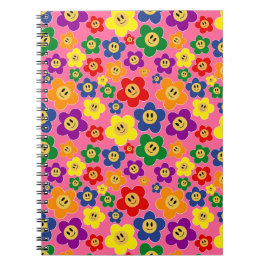 Cute LGBT Rainbow Flower Mönster-Rosa Anteckningsbok