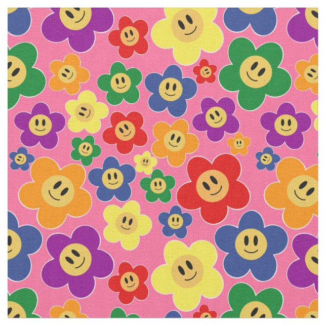 Cute LGBT Rainbow Flower Mönster - Rosa Tyg (Närbild)