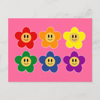 Cute LGBT Rainbow Flower - Rosa Background Vykort