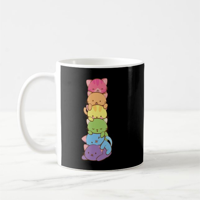 Cute LGBT Rainbow Gay pride Flagga Kawaii Cat Pile Kaffemugg (Vänster)
