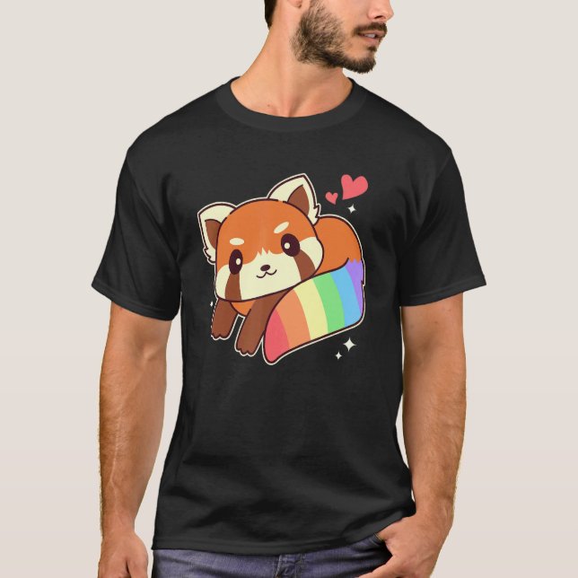 Cute Lgbtq Red Panda med Rainbow Flagga Färg T Shirt (Framsida)