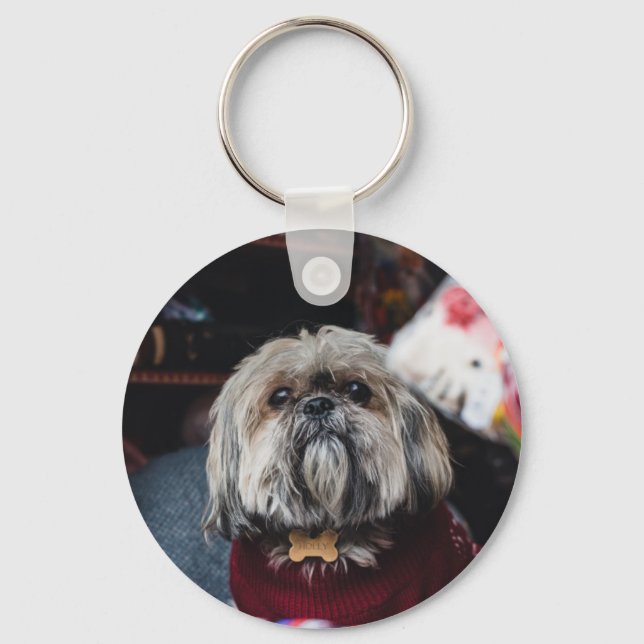 Cute lhasa apso-valpen vid jul b nyckelring (Framsida)