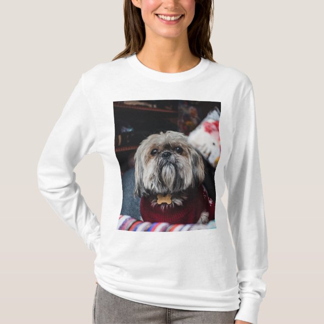 Cute lhasa apso-valpen vid jul b t shirt (Framsida)