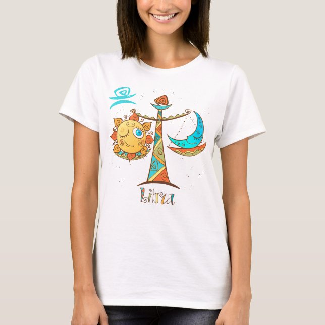 Cute Libra Sol och Måne skalor T Shirt (Framsida)