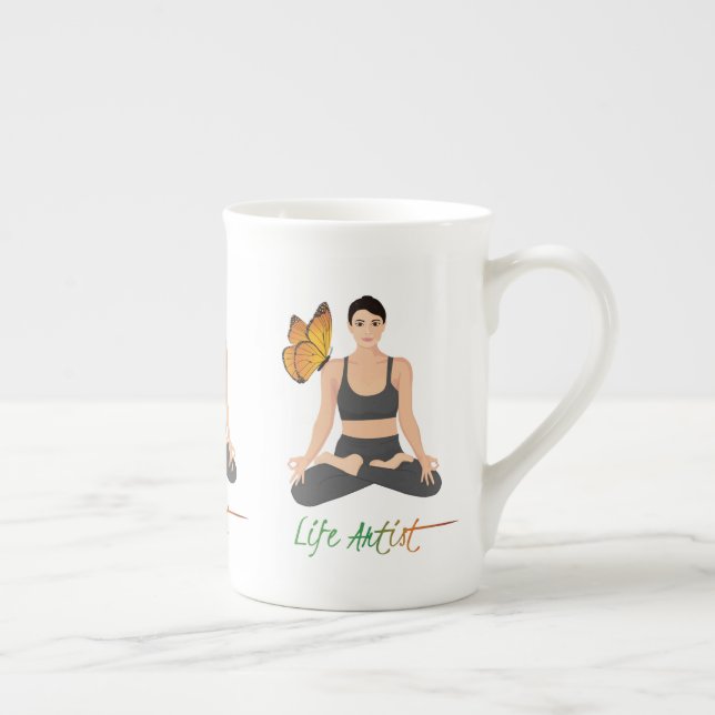 Cute Life Artist Slogan Butterfly Yoga-inspiration Benporslin Mugg (Höger)