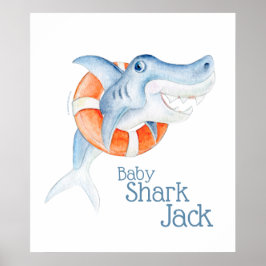 Cute life-aver-baby-haj, vattenfärgsdaghem poster