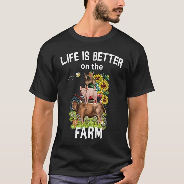 Cute Life Is Better On Farm Farmer Funny Farmer Li T Shirt (Framsida)