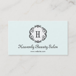 Cute Light Aqua Monogram Beauty Salon Cosmetology Visitkort