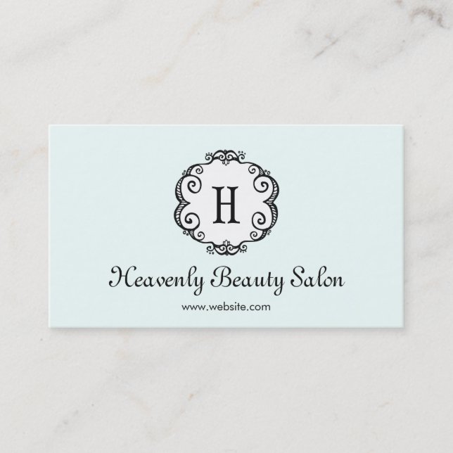 Cute Light Aqua Monogram Beauty Salon Cosmetology Visitkort (Framsida)