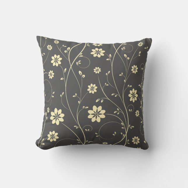 Cute Light Beige och Grått-delikat Blommönster Kudde (Framsida)