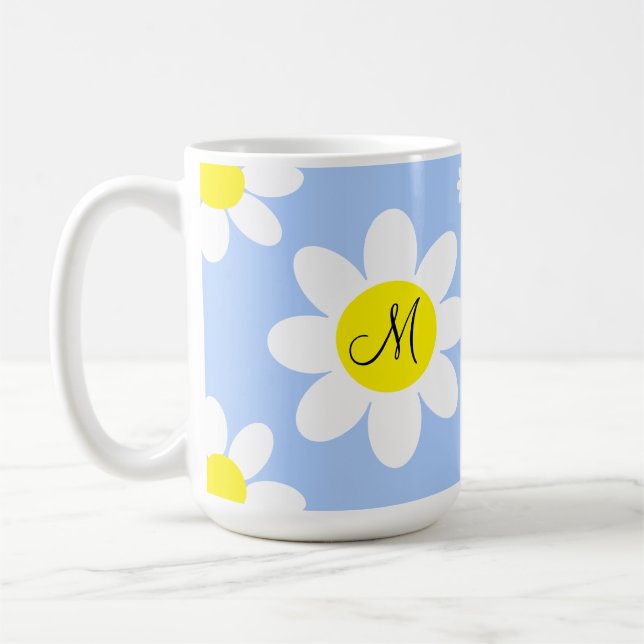Cute Light Blue and White Blommigt Anpassningsbar  Kaffemugg (Vänster)