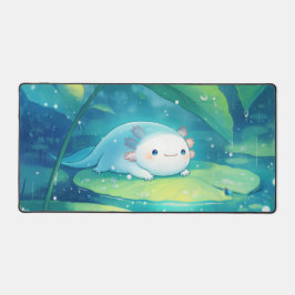 Cute Light Blue Axolotl Rainy Lily Pond