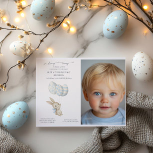 Cute Light Blue Baby Bunny 1:a födelsedag Inbjudningar