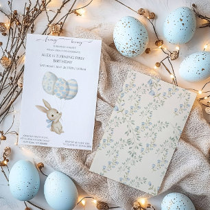 Cute Light Blue Baby Bunny Birthday Inbjudningar