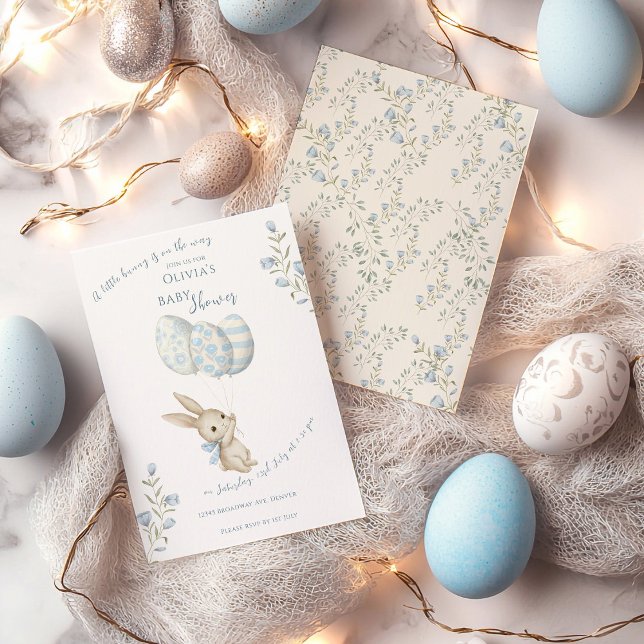 Cute Light Blue Bunny Baby Shower Inbjudningar (Skapare uppladdad)