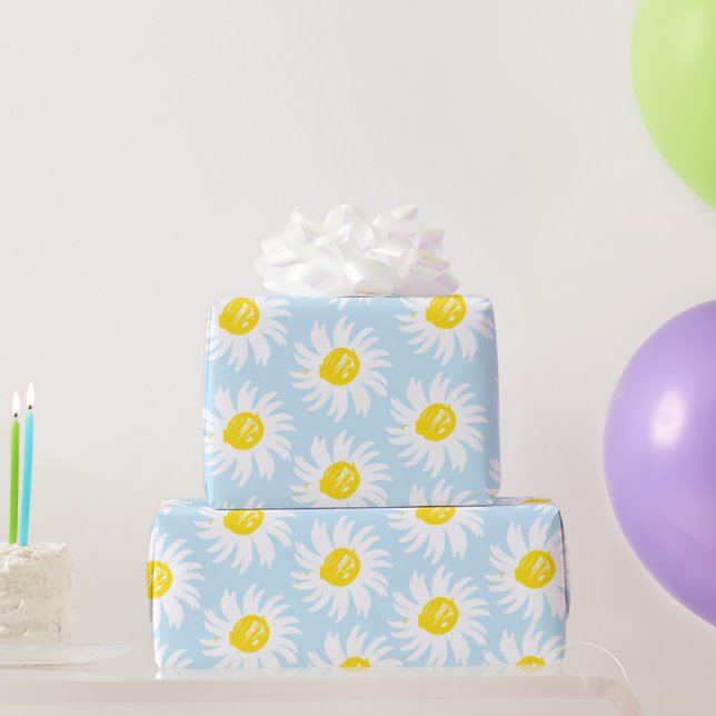 Cute light blue daisy blommönster vår chic presentpapper (Festgåvor)