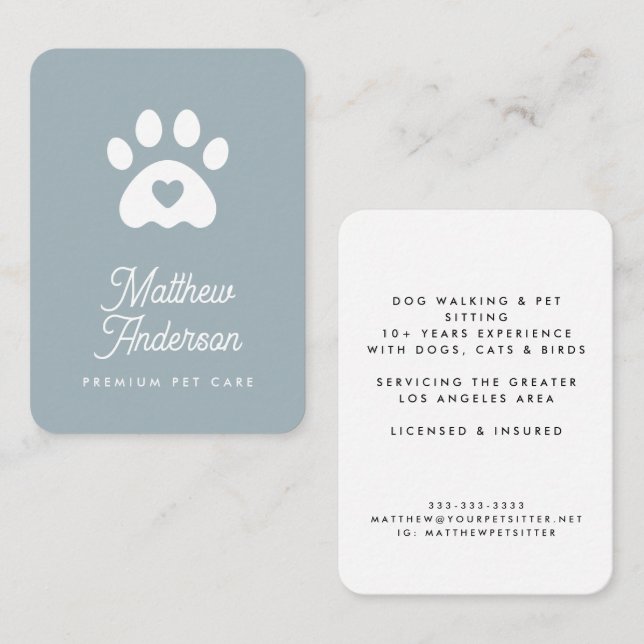 Cute Light Blue Heart Tass Pet Sitter Dog Walker Visitkort (Fram/baksida)